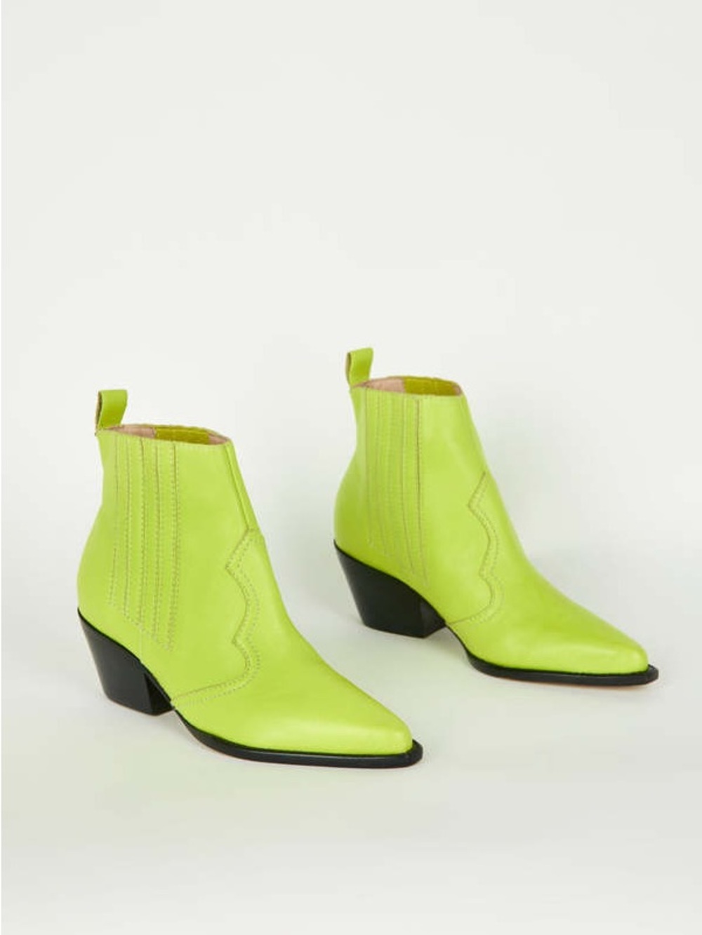 INTENTIONALLY BLANK Neon Citrus Leather Western Ankle Boots